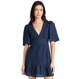 Rhode Mariana Linen Mini Dress Womens Size 4 Navy Milkmaid Babydoll Quiet Luxury